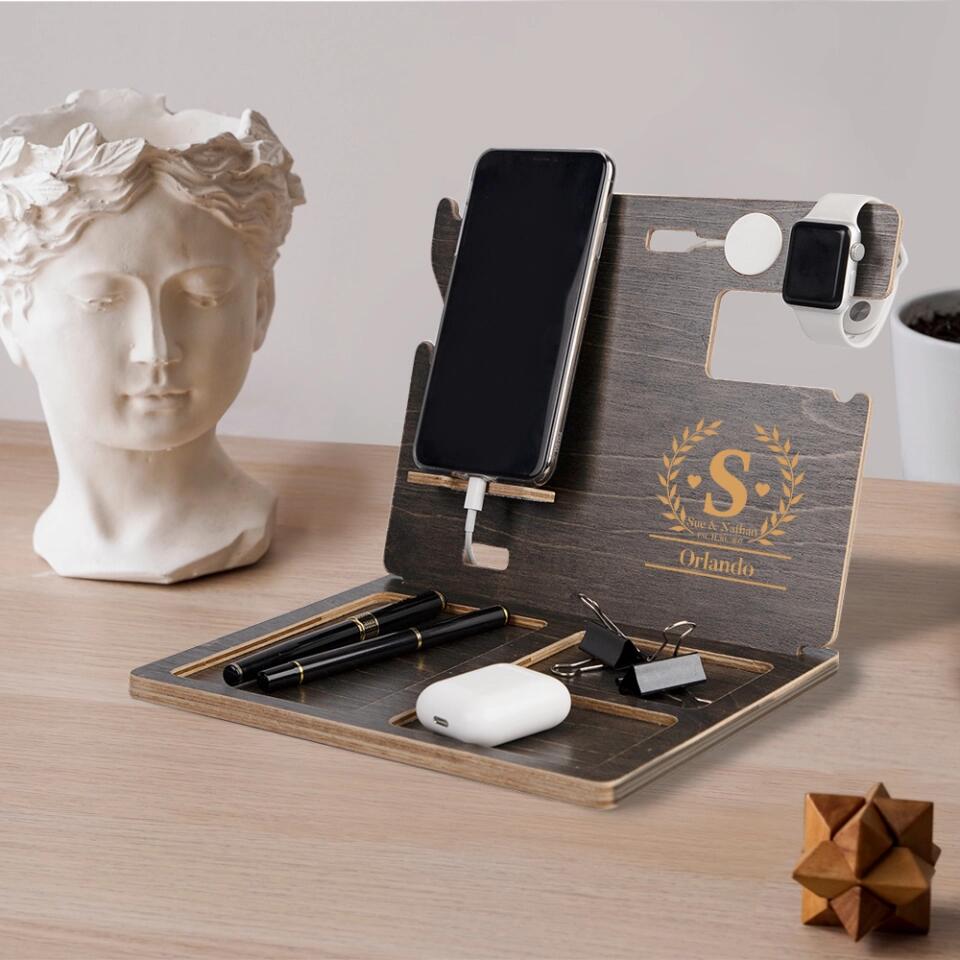 Personalized Valentine Gifts - Phone Clock Holder - Personalized Dock Station - Anniversary Gift for Him