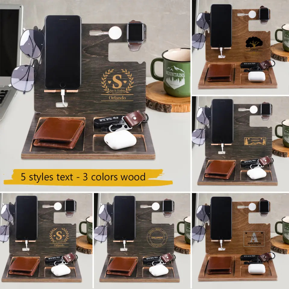 Phone Clock Holder - Personalized Dock Station - Anniversary Gift for Him