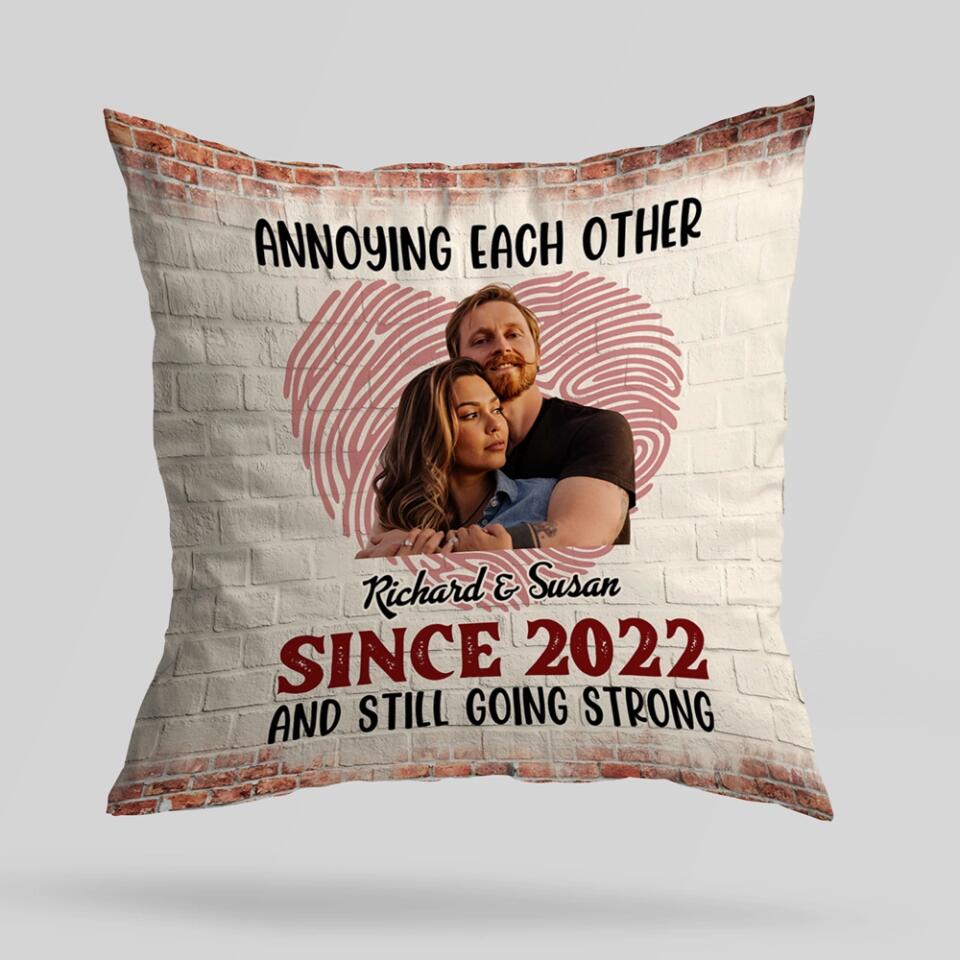 Annoying Each Other Since And Still Going Strong - Personalized Square Linen Pillow - Gift For Couples