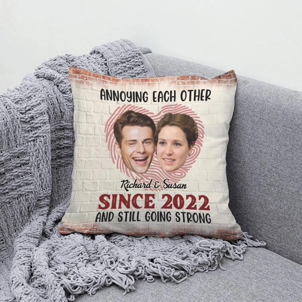 Annoying Each Other Since And Still Going Strong - Personalized Square Linen Pillow - Gift For Couples