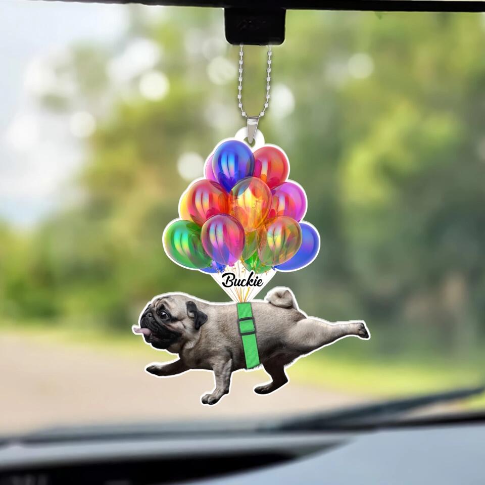Personalized Valentine Gifts - Pug with Balloon Custom Car Ornament Gift For Dog Lovers