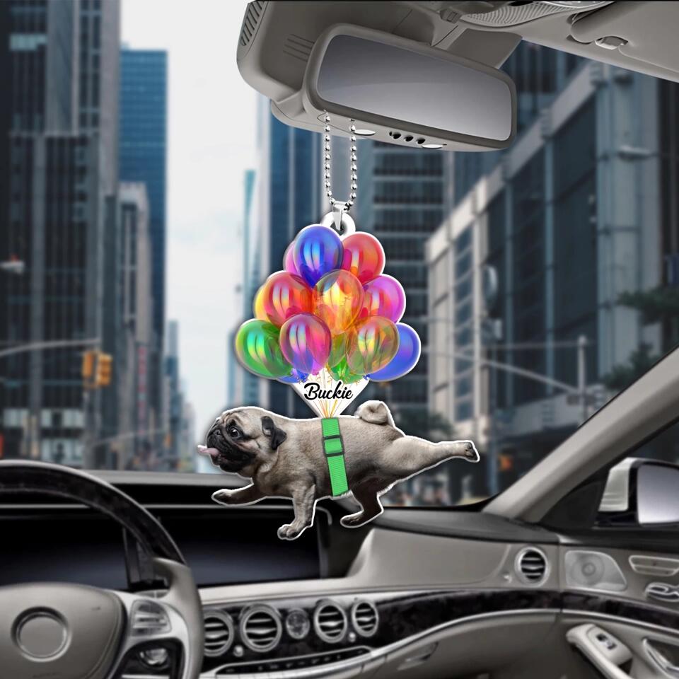 Pug with Balloon - Funny Dog Photo - Car Ornament - Custom Shape Ornament - Birthday Gift - Valentine Gift for Dog Lover - for Dog Owner - for Pug Mom Pug Dad - 301ICNNPOR0016