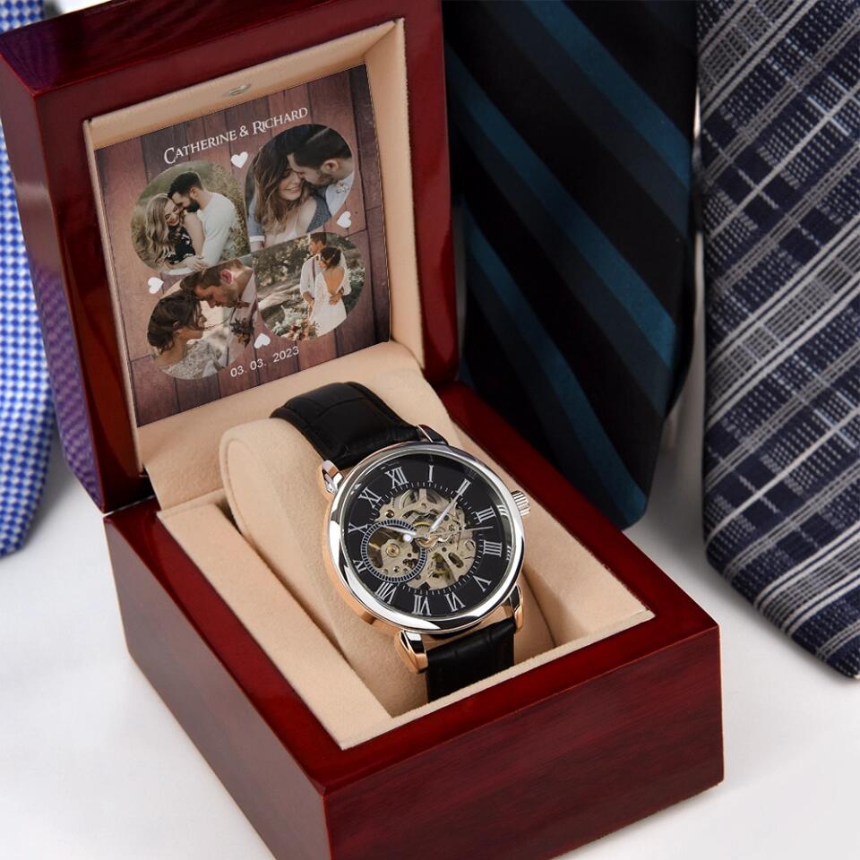 Personalized Photo And Text Men's Watch With Led Gift For Him On Anniversaries