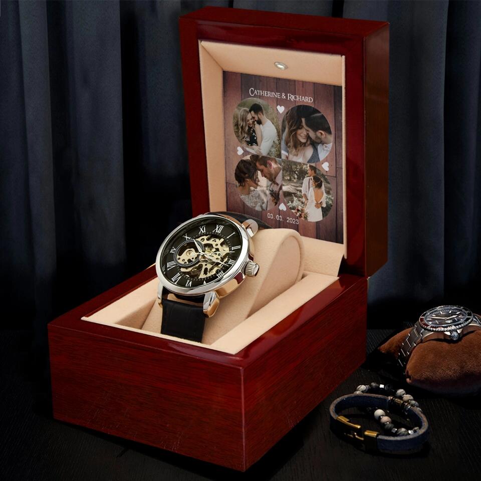 Personalized Photo And Text Men's Watch With Led Gift For Him On Anniversaries