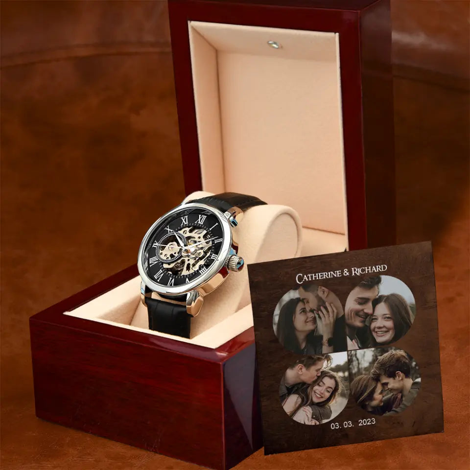 Personalized Photo And Text Men&#39;s Watch With Led Gift For Him On Anniversaries