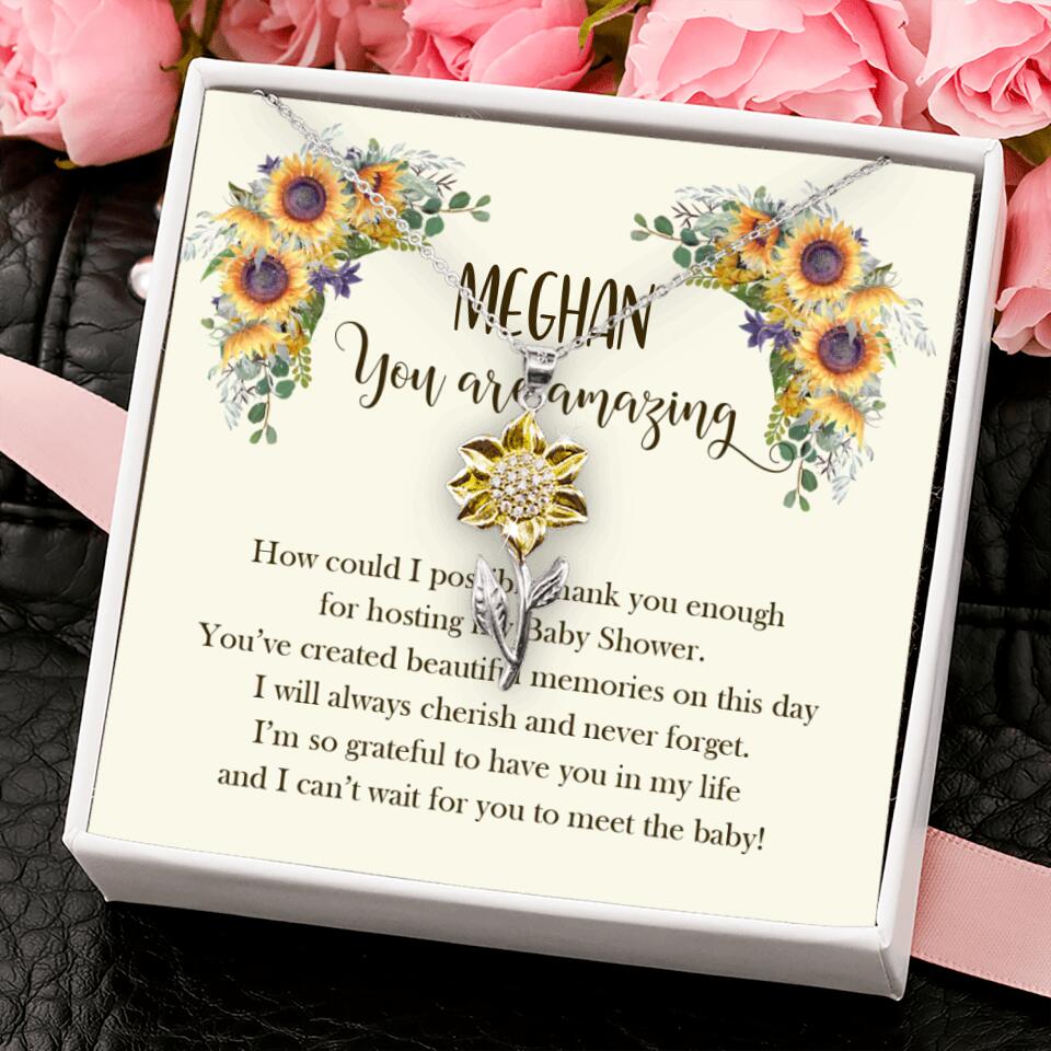 How Could I Possible Thank You Enough - Sunflower Necklace - Custom Name - Thank You Gift for Baby Shower Hostess