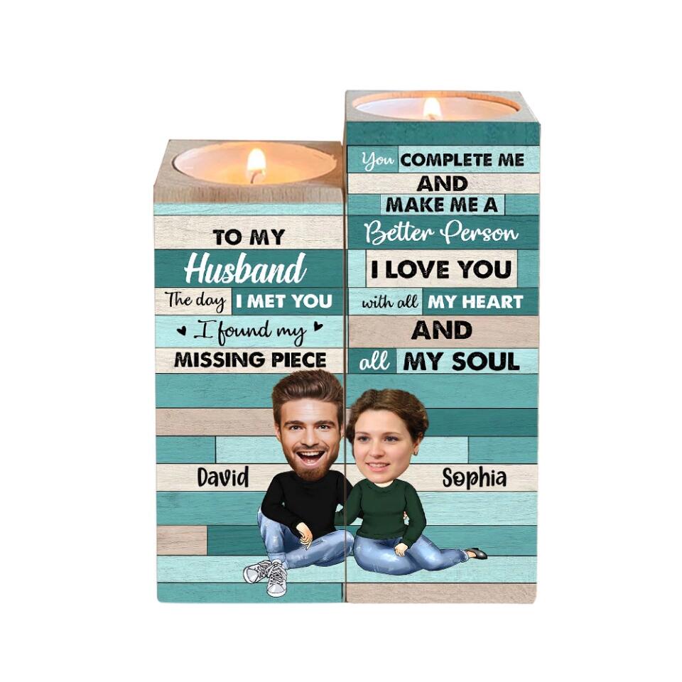 Personalized Valentine Gifts - The Day I Met You I Found My Missing Piece - Personalized Candle Holder - Valentine's Day Gift For Husband