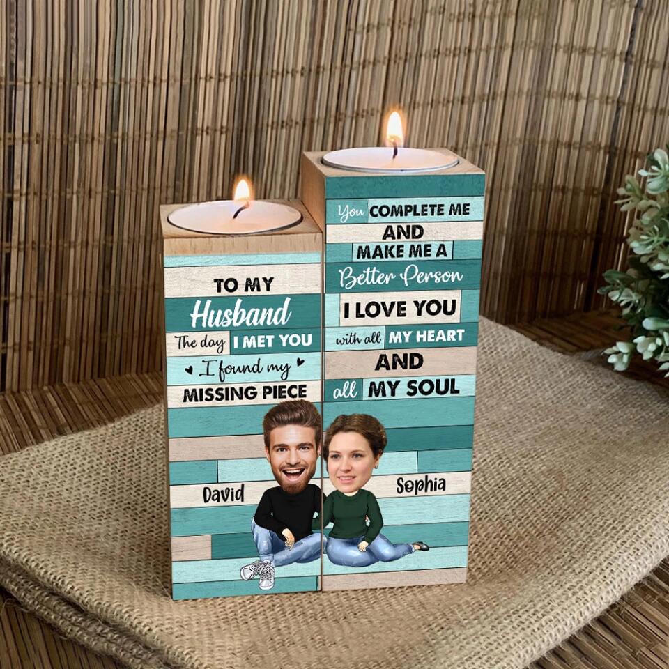 Personalized Valentine Gifts - The Day I Met You I Found My Missing Piece - Personalized Candle Holder - Valentine's Day Gift For Husband