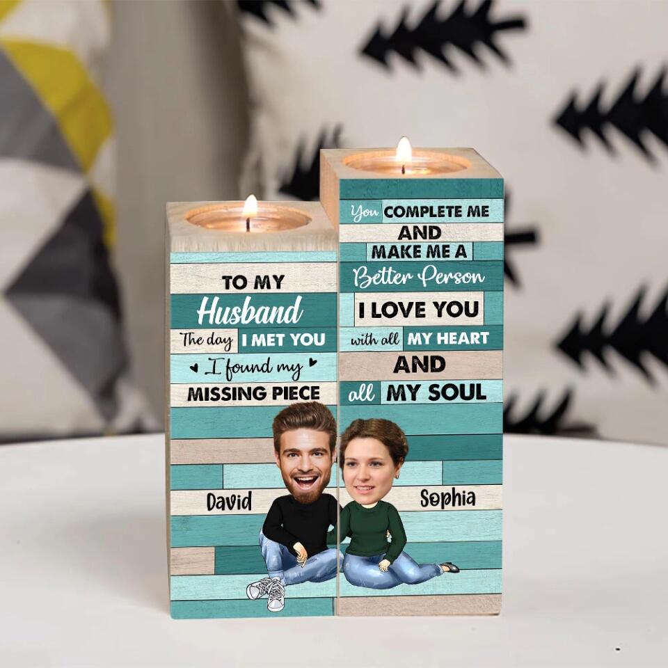 Personalized Valentine Gifts - The Day I Met You I Found My Missing Piece - Personalized Candle Holder - Valentine's Day Gift For Husband