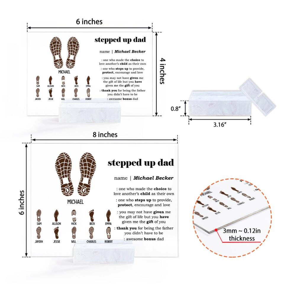 Stepped Up Dad Awesome Bonus Dad - Personalized Acrylic Plaque - Best Meaningful Gift For Step Dad For Dad On Anniversary - 212IHNBNAP962