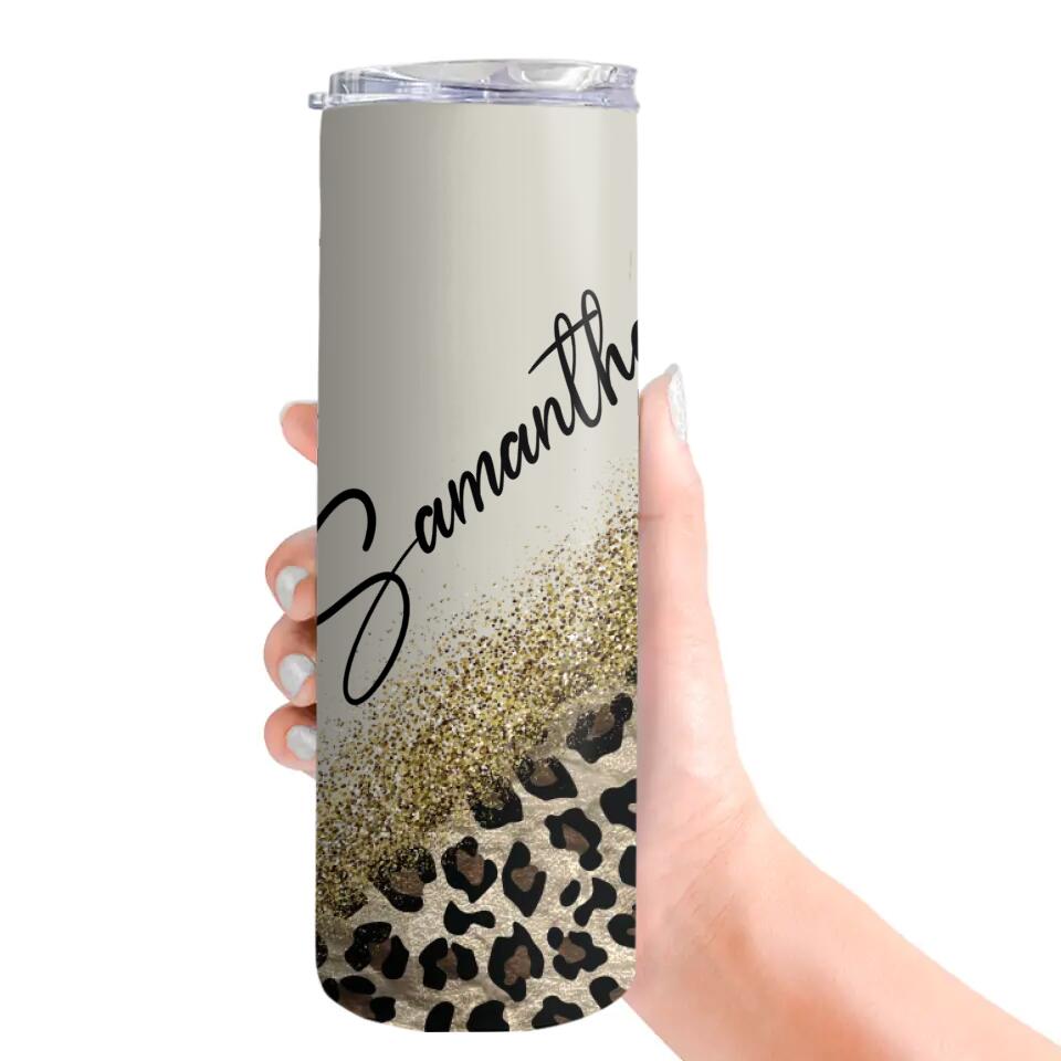 Custom Name with Leopard Print, Cheetah Cup With Straw, Personalized Nickname Tumbler, Cup For Women