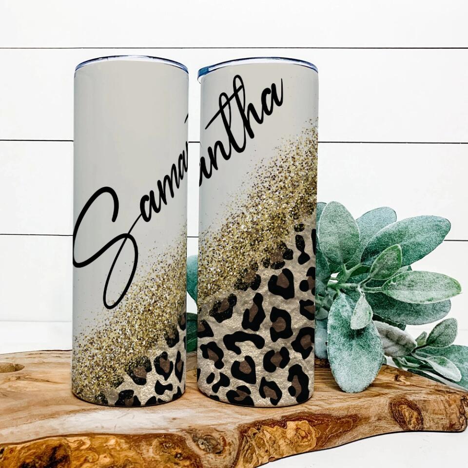 Custom Name with Leopard Print, Cheetah Cup With Straw, Personalized Nickname Tumbler, Cup For Women