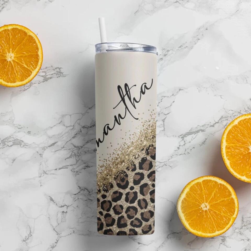 Custom Name with Leopard Print, Cheetah Cup With Straw, Personalized Nickname Tumbler, Cup For Women