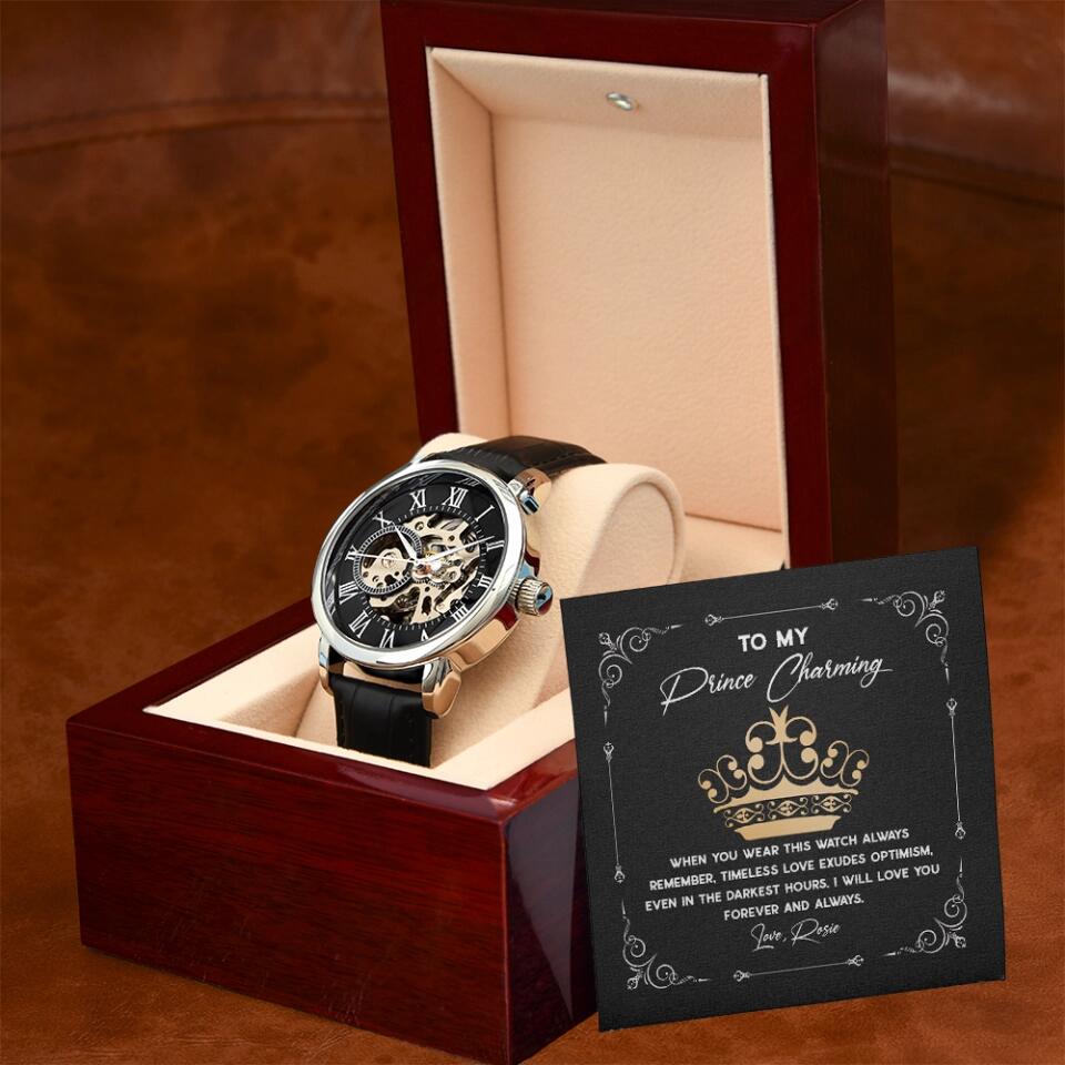 Personalized Valentine Gifts - To My Prince Charming - Personalized Men's Luxury Watch