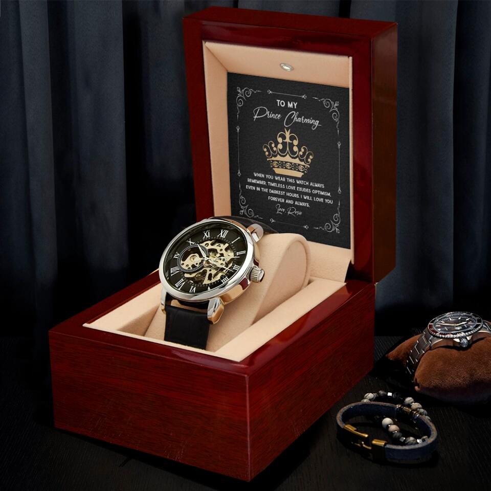 Personalized Valentine Gifts - To My Prince Charming - Personalized Men's Luxury Watch