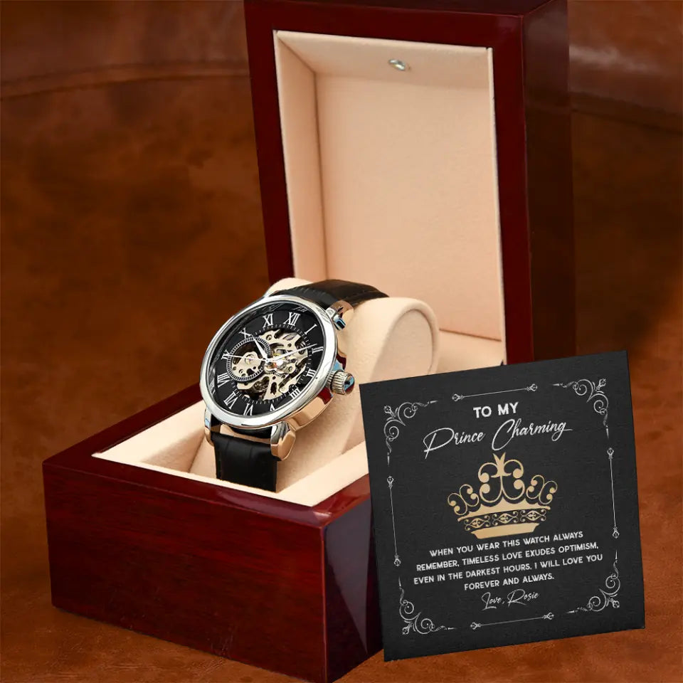 Personalized Valentine Gifts - To My Prince Charming - Personalized Men's Luxury Watch