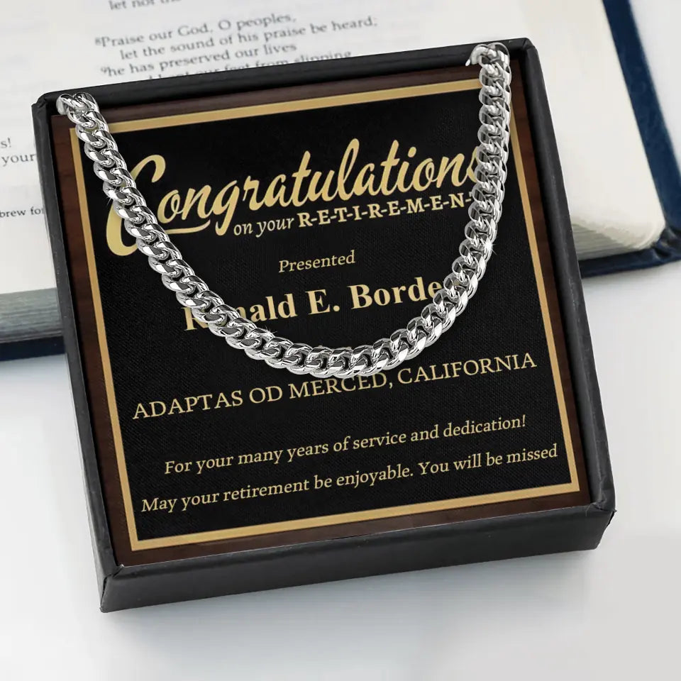 Congratulation on Your Retirement - May Your Retirement be Enjoyable - Cuban Chain - Men&#39;s Jewelry - Retirement Gift for Mentor Boss Coworker - for BFF - 301ICNVSJE0017