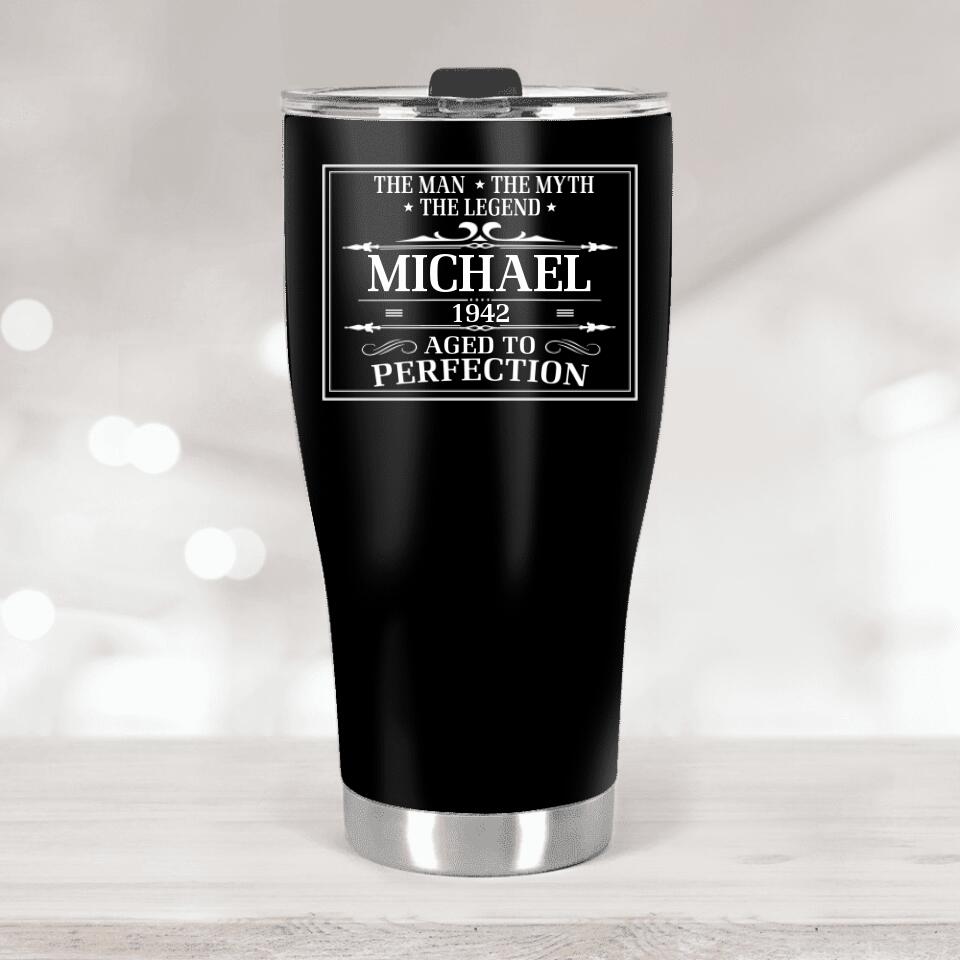 Personalized Birthday Gift for Men, The Man The Myth The Legend, Aged to Perfection, Custom 30oz Curved Tumbler
