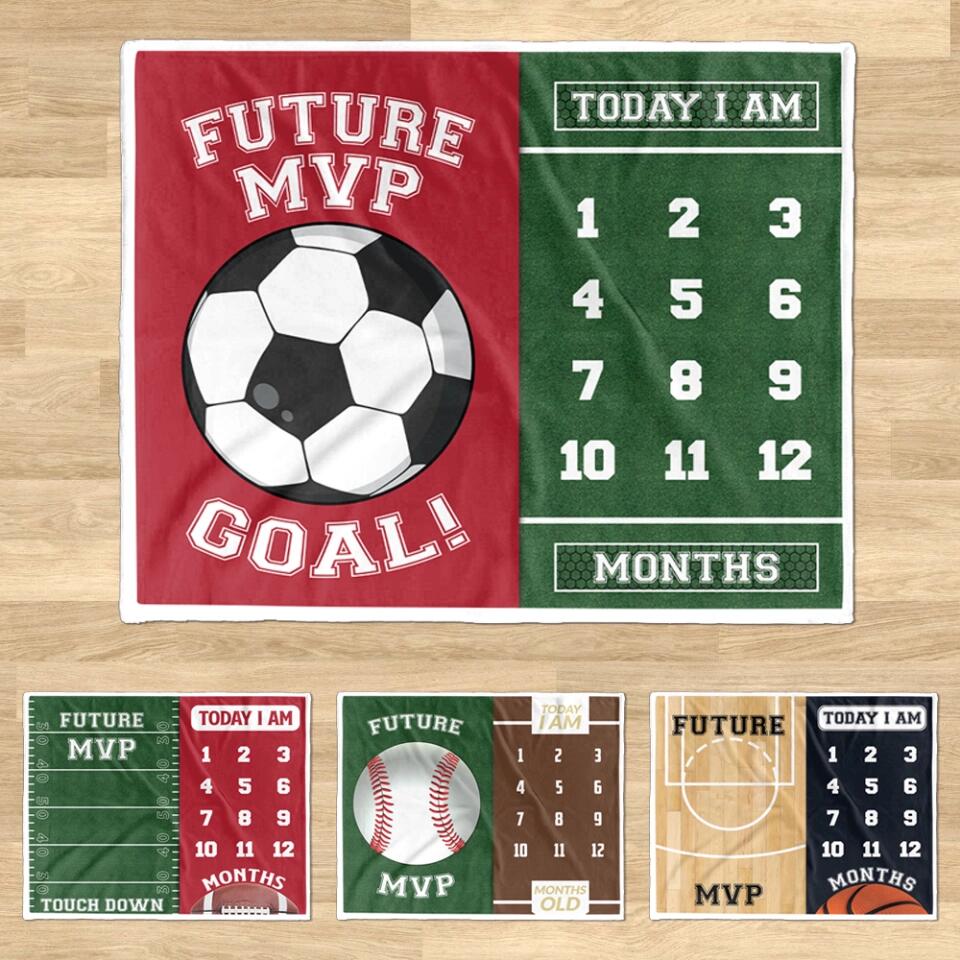Future Goal Football Soccer Basketball Baseball - Today I am Months - Fleece Blanket - Kid Bedroom Decor - Birthday Gift for Boys Girls - 212ICNLNBL426