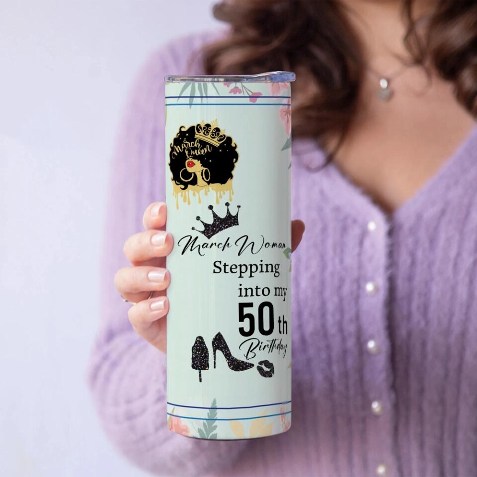 The Queen Stepping Into Birthday Personalized Skinny Tumbler