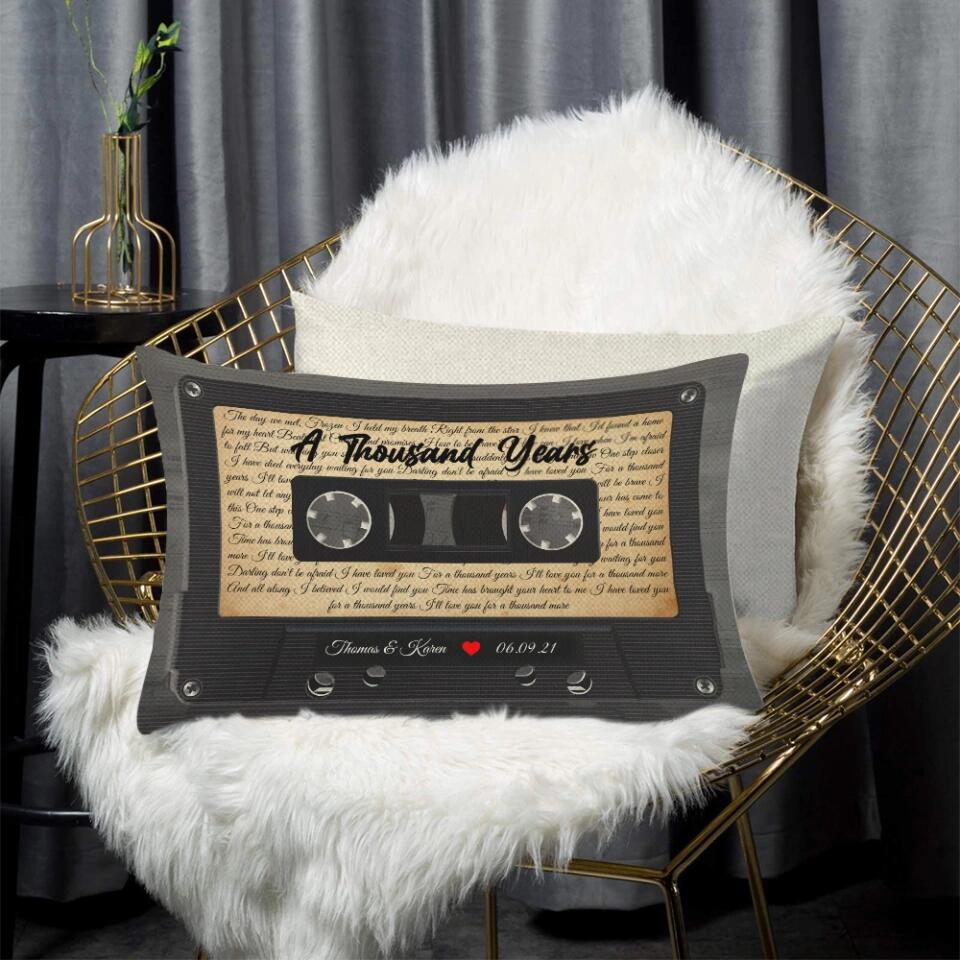 Personalized Valentine Gifts - Personalized Lyrics Cassette Custom Rectangular Pillow Anniversary Gift For Couples