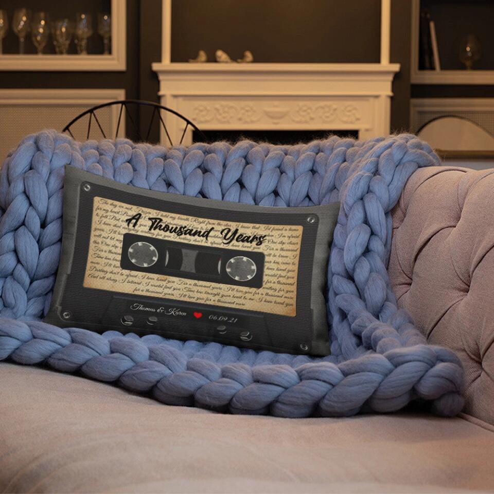 Personalized Valentine Gifts - Personalized Lyrics Cassette Custom Rectangular Pillow Anniversary Gift For Couples