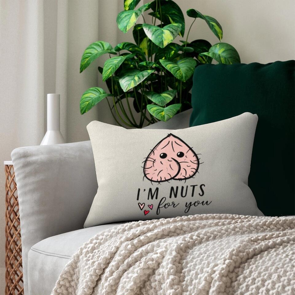 Personalized Valentine Gifts - I Love You With All My Boobs I'm Nuts About You Rectangle Pillow Funny Gift For Couple