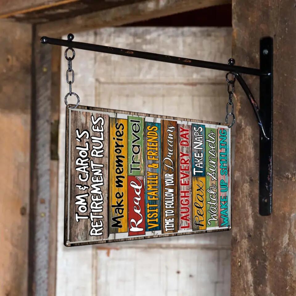 Retirement Rules - Personalized Metal Sign - Retirement Gift for Coworker or Bestie