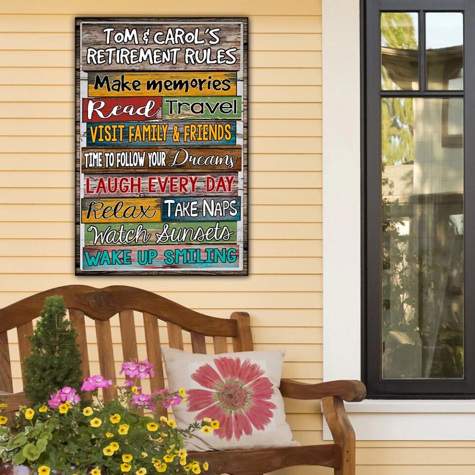 Retirement Rules - Personalized Metal Sign - Retirement Gift for Coworker or Bestie