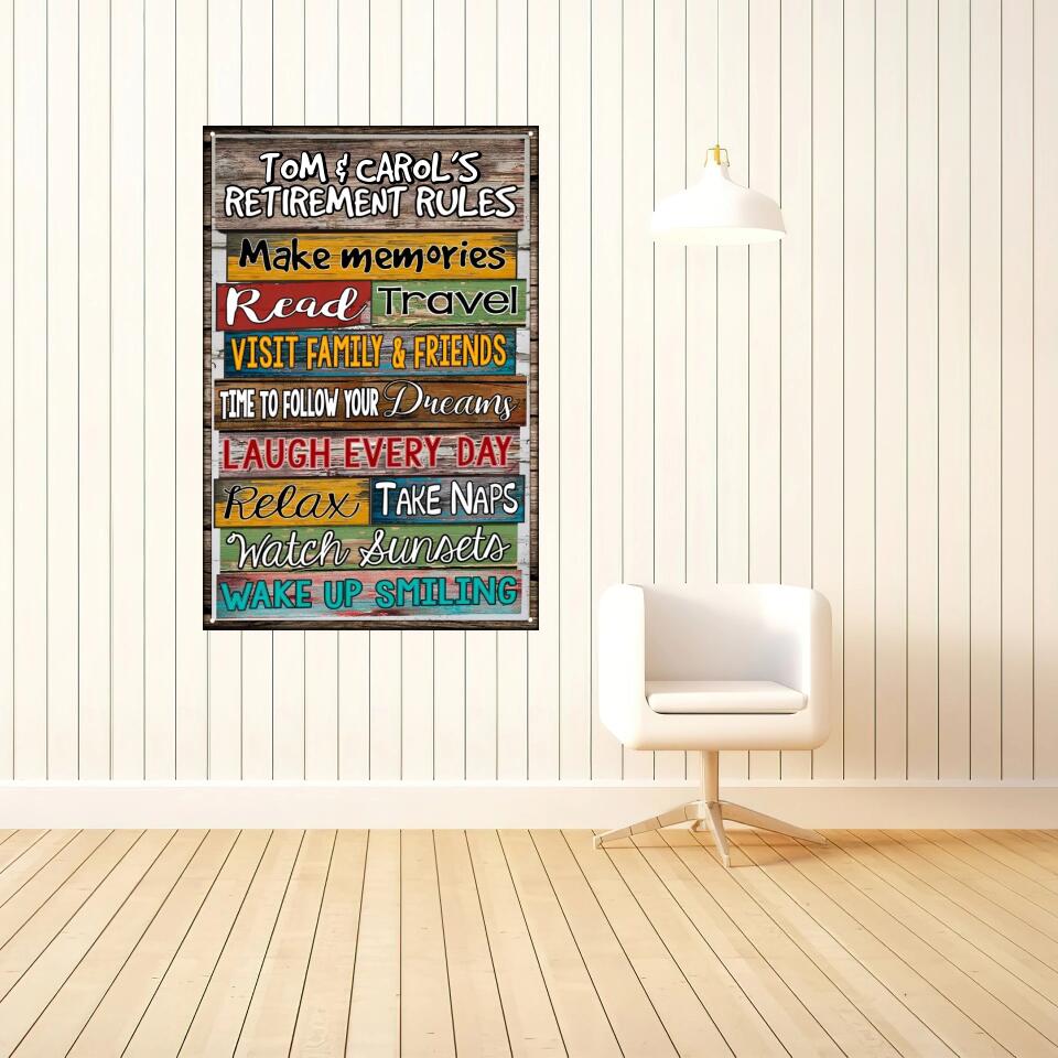 Retirement Rules - Personalized Metal Sign - Retirement Gift for Coworker or Bestie
