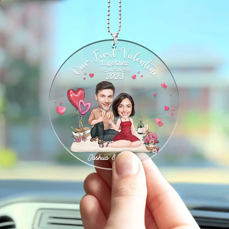 Our First Valentine Together - Custom Face Car Ornament - Best Valentine Couple For Him Her On Valentine Anniversary - 301IHPLNOR061
