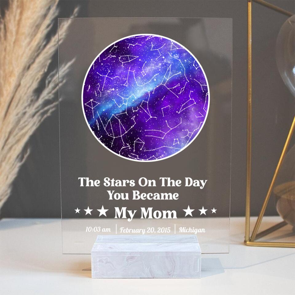 Star Map The Stars on The Day You Became My Mom Dad Grandma Grandpa Uncle Aunt Personalized Acrylic Plaque