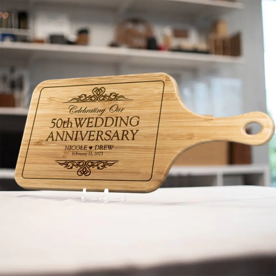 50th Wedding Anniversary - Personlized Names &amp; Date - Custom Number - Wood Cutting Board - Kitchen Decor - 50 Years Anniversary Gift for Husband Wife - Anniversary Gifts - 301ICNBNWB074