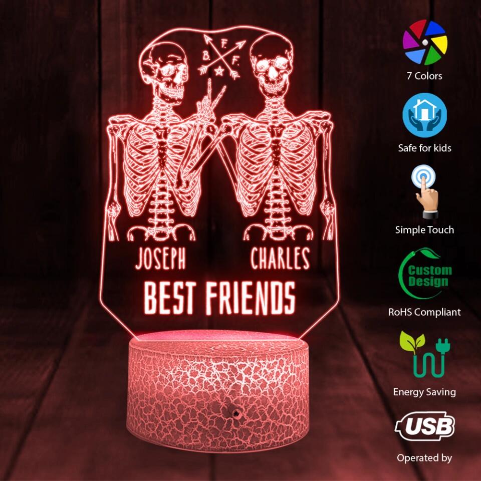 Skull Best Friends Forever 3D Led Light Custom Name