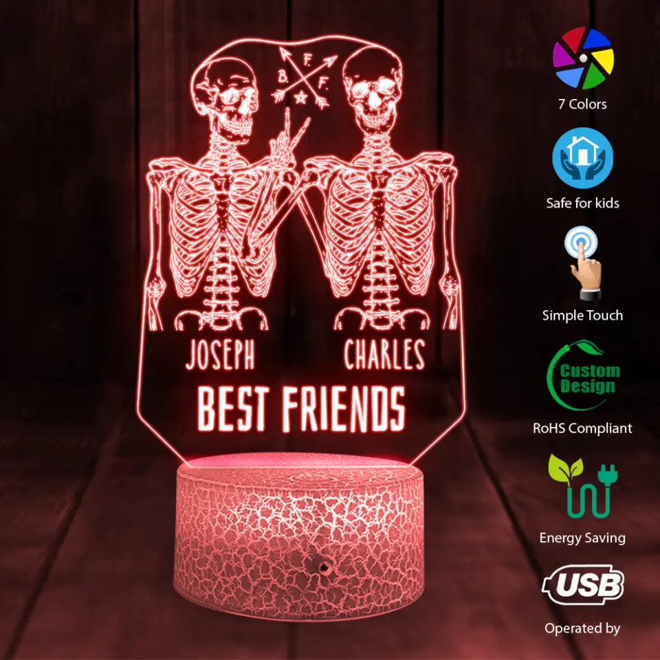 Skull Best Friends Forever 3D Led Light Custom Name