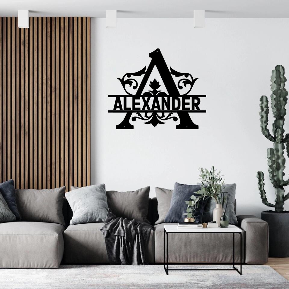 Big First Letter with Name - Personalized Monogram Metal Sign