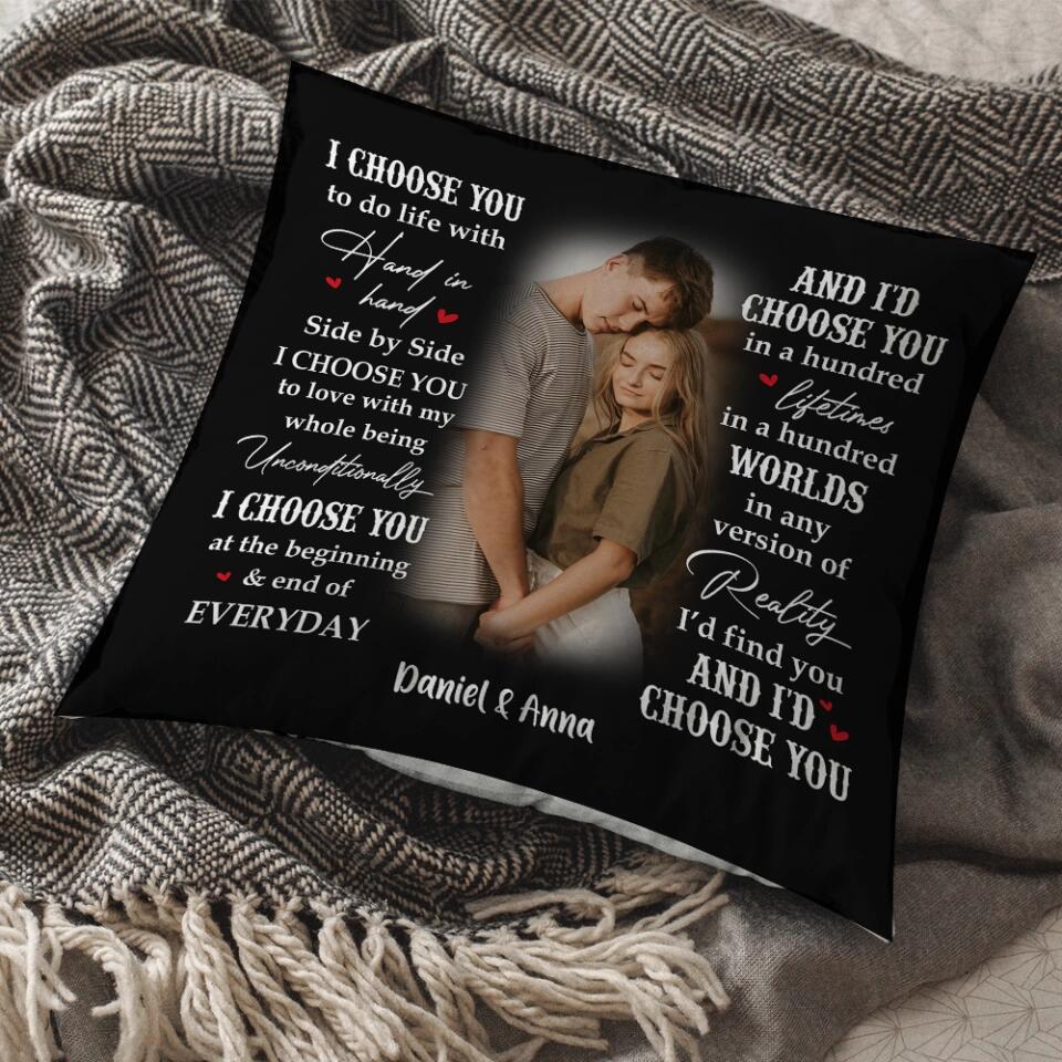 Personalized Valentine Gifts - I Choose You At The Beggining - Personalized Square Linen Pillow - Gift For Couple