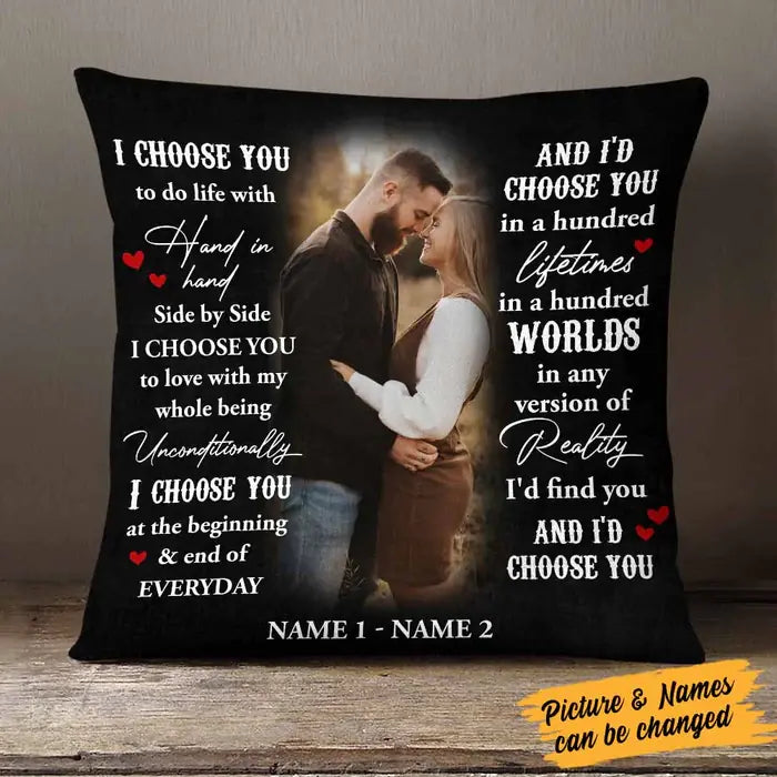 I Choose You At The Beggining - Personalized Square Linen Pillow - Gift For Couple