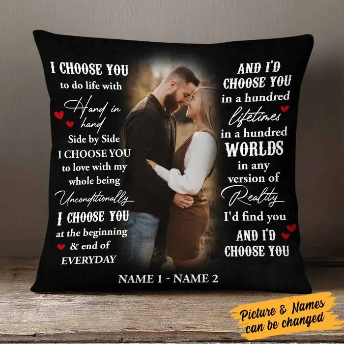 Personalized Valentine Gifts - I Choose You At The Beggining - Personalized Square Linen Pillow - Gift For Couple