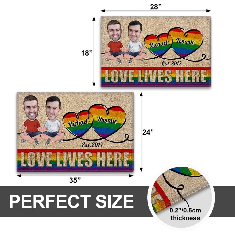 Personalized Valentine Gifts - Love Lives Here - Housewarming Gifts - Custom Doormat - Anniversary Gift For LGBT Couples