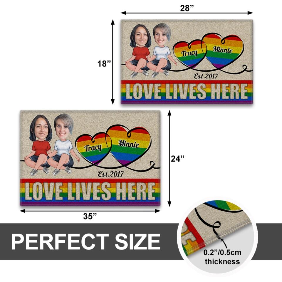 Personalized Valentine Gifts - Love Lives Here - Housewarming Gifts - Custom Doormat - Anniversary Gift For LGBT Couples
