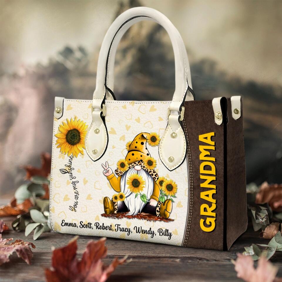 You Are My Sunshine - Yellow Gnome - Personalized Leather Handbag - Gift for Women