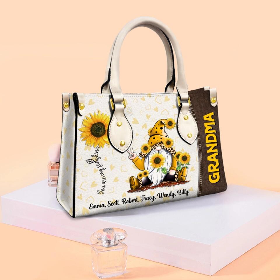 You Are My Sunshine - Yellow Gnome - Personalized Leather Handbag - Gift for Women