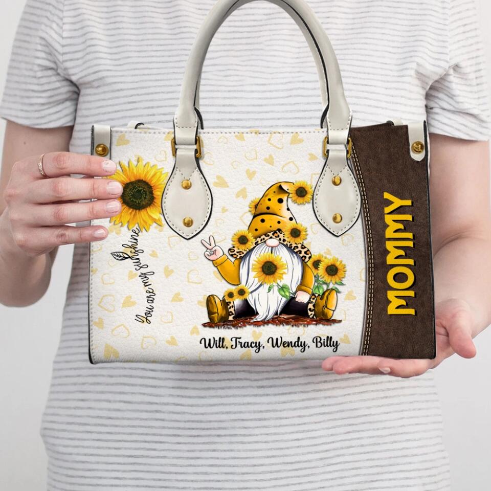 You Are My Sunshine - Yellow Gnome - Personalized Leather Handbag - Gift for Women