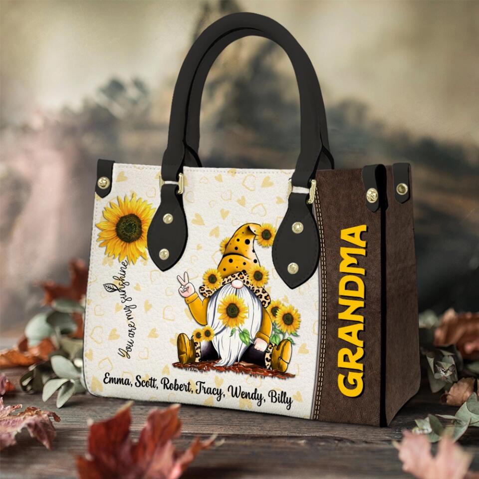 You Are My Sunshine - Yellow Gnome - Personalized Leather Handbag - Gift for Women