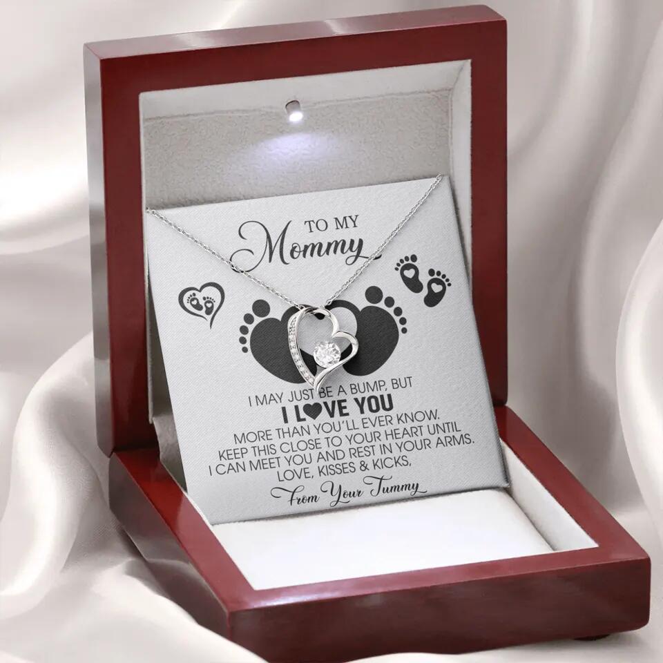 To My Mommy Mom to Be Baby Feet Sterling Silver Heart Pendant Necklace, Baby Shower Gift, Expecting Mother Pregnancy Gift Set - 301IHPNPJE029