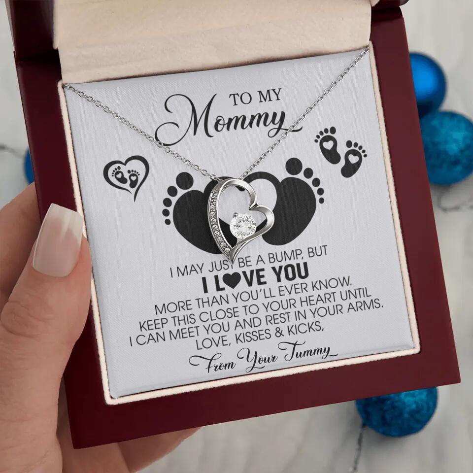 To My Mommy Mom to Be Baby Feet Sterling Silver Heart Pendant Necklace, Baby Shower Gift, Expecting Mother Pregnancy Gift Set - 301IHPNPJE029