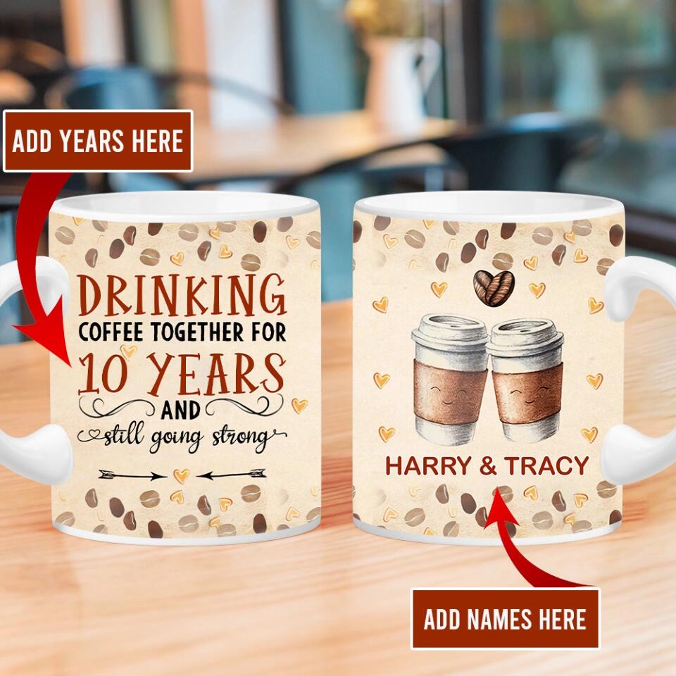 Personalized Valentine Gifts - Drinking Coffee Together Personalized White Mug