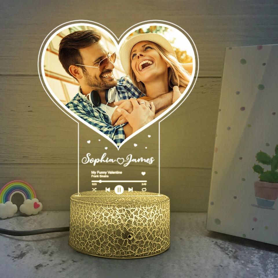 Personalized Valentine Gifts - Music Lovers Personalized 3D Led Light Gift for Couple