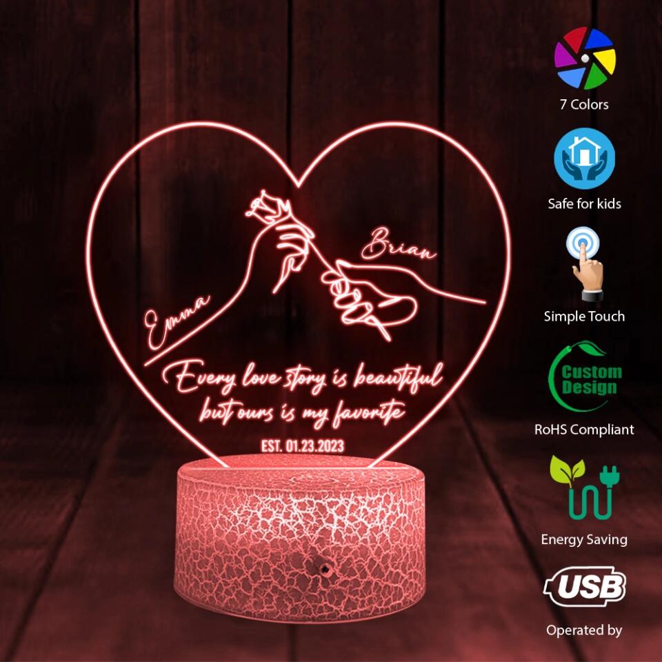 Personalized Valentine Gifts - Every Love Story Is Beautiful But Ours Is My Favorite Personalized Led Light